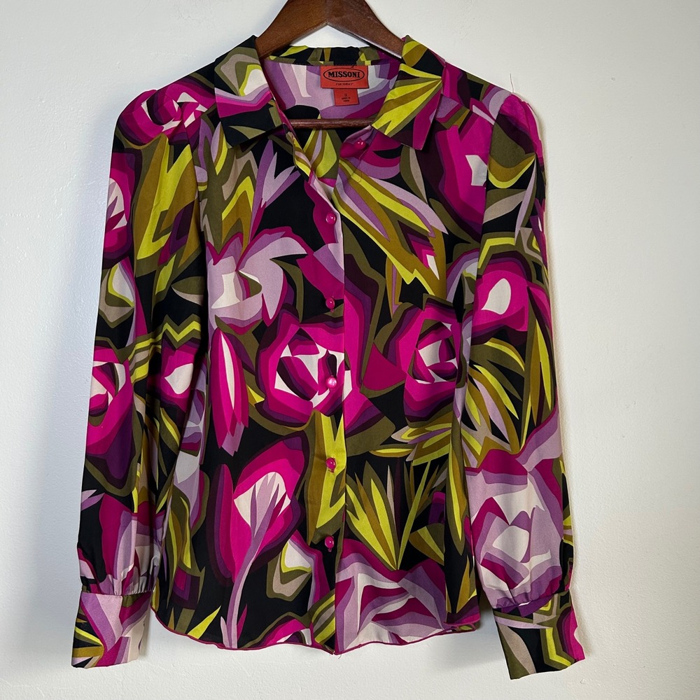Missoni for Target Blouse Size S Multicolor Psychedelic Floral Button Down